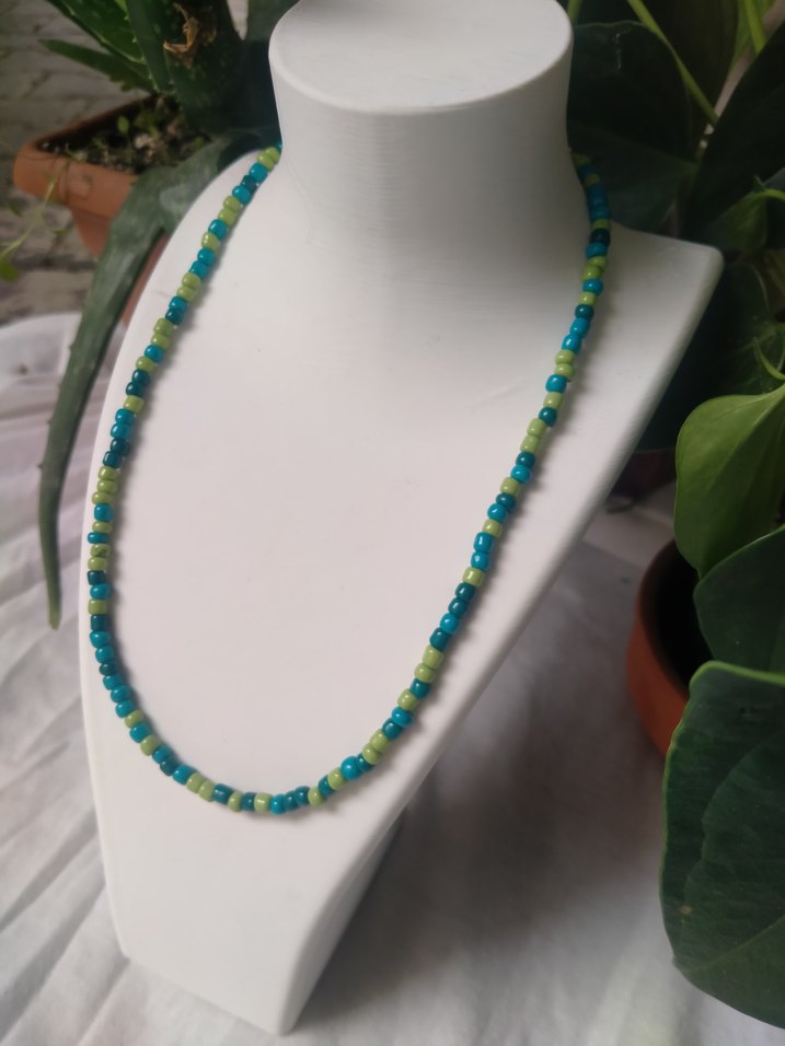 Uzun Turkuaz Boncuklu Bohem Kolye - Görsel 3