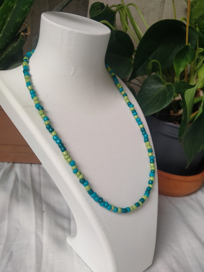 Uzun Turkuaz Boncuklu Bohem Kolye - Görsel 4