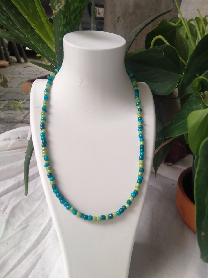 Uzun Turkuaz Boncuklu Bohem Kolye - Görsel 2