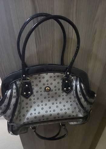 Beden Gri siyah Deri Tokalı Kadın Çanta Vintage