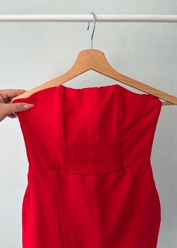 Kırmızı Straplez Mini Elbise - Görsel 3