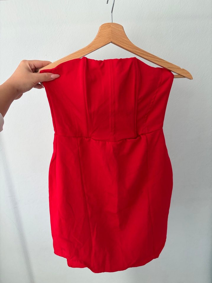 Kırmızı Straplez Mini Elbise - Görsel 2