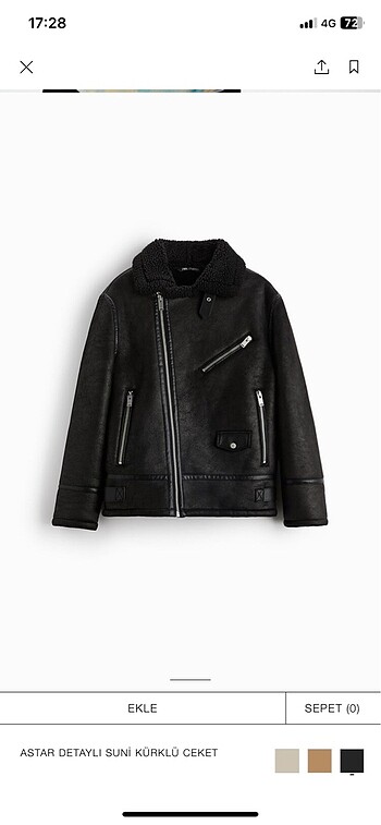Zara içi kürklü biker mont