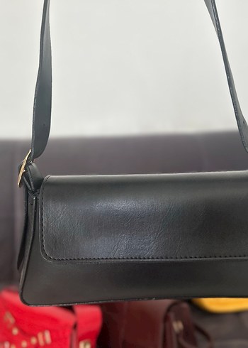 Zara Bordo Deri Kadın Omuz Çantası