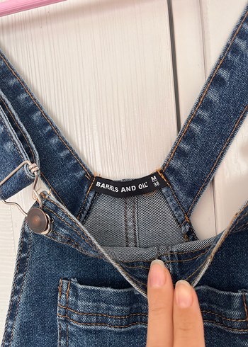 Kadın Lacivert Denim Midi Salopet - Görsel 3