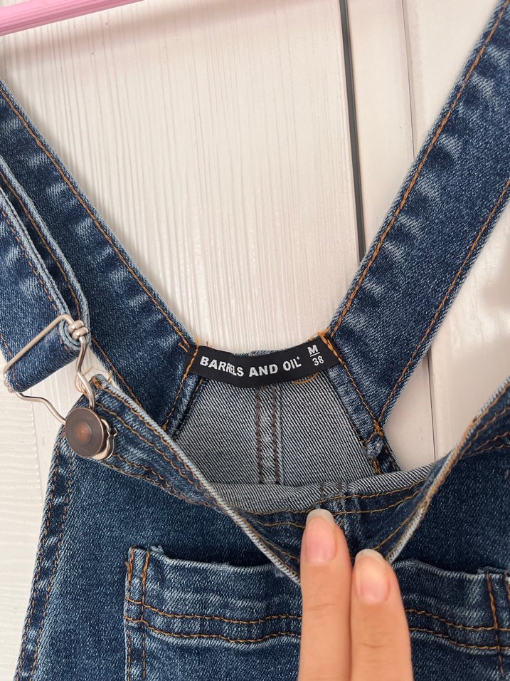 Kadın Lacivert Denim Midi Salopet - Görsel 3