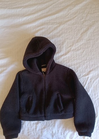 Siyah Peluş Kadın Kısa Mont - pull&bear - Görsel 5