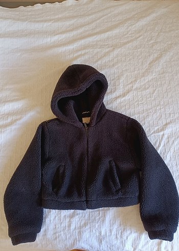 Siyah Peluş Kadın Kısa Mont - pull&bear - Görsel 6