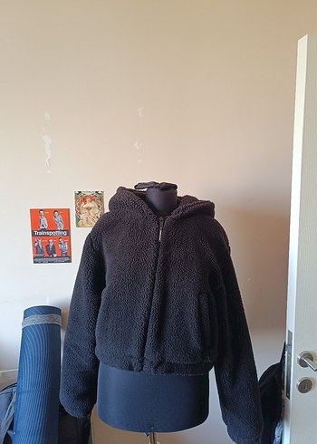 Siyah Peluş Kadın Kısa Mont - pull&bear - Görsel 2