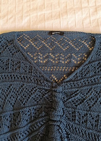 Addax V Yaka Örgü Bohem Kadın Kısa Kazak - Görsel 2