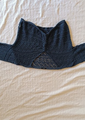 Addax V Yaka Örgü Bohem Kadın Kısa Kazak - Görsel 3