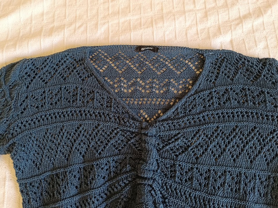 Addax V Yaka Örgü Bohem Kadın Kısa Kazak - Görsel 2