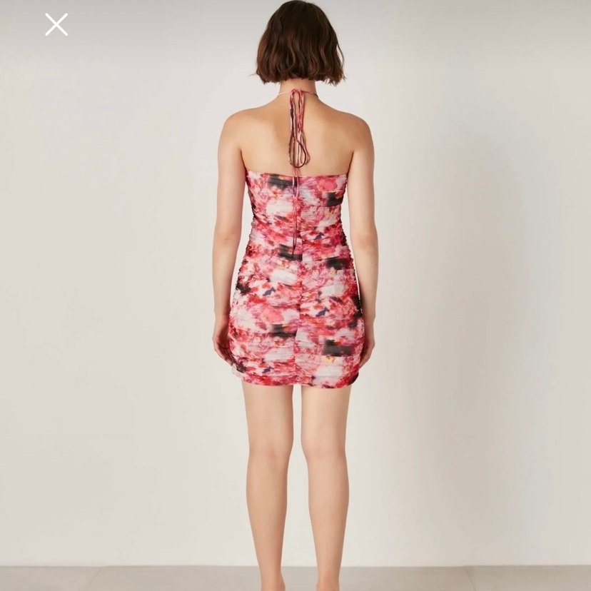 Pembe Bağlamalı Mini Straplez Elbise - Görsel 2