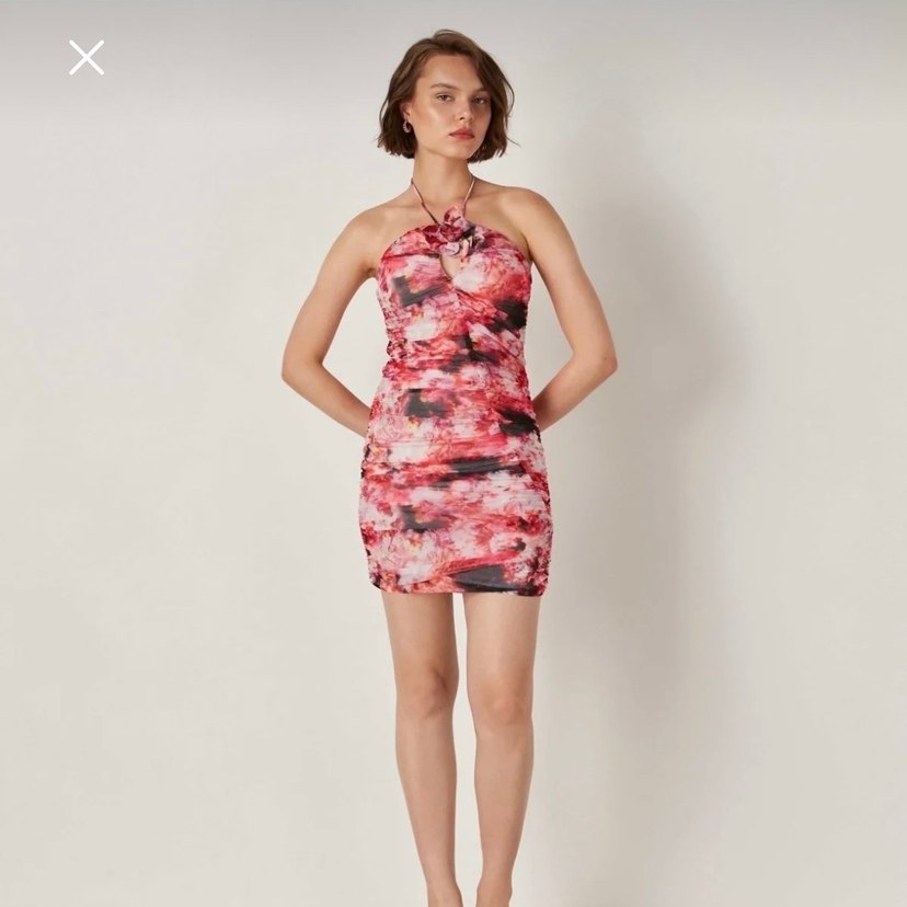 Pembe Bağlamalı Mini Straplez Elbise - Görsel 4