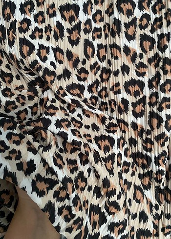 Diğer Leopar Desenli Pilili Midi etek