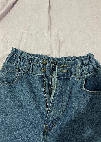 s Beden Kadın Mavi Geniş Paça Kemerli Midi Kot Pantolon