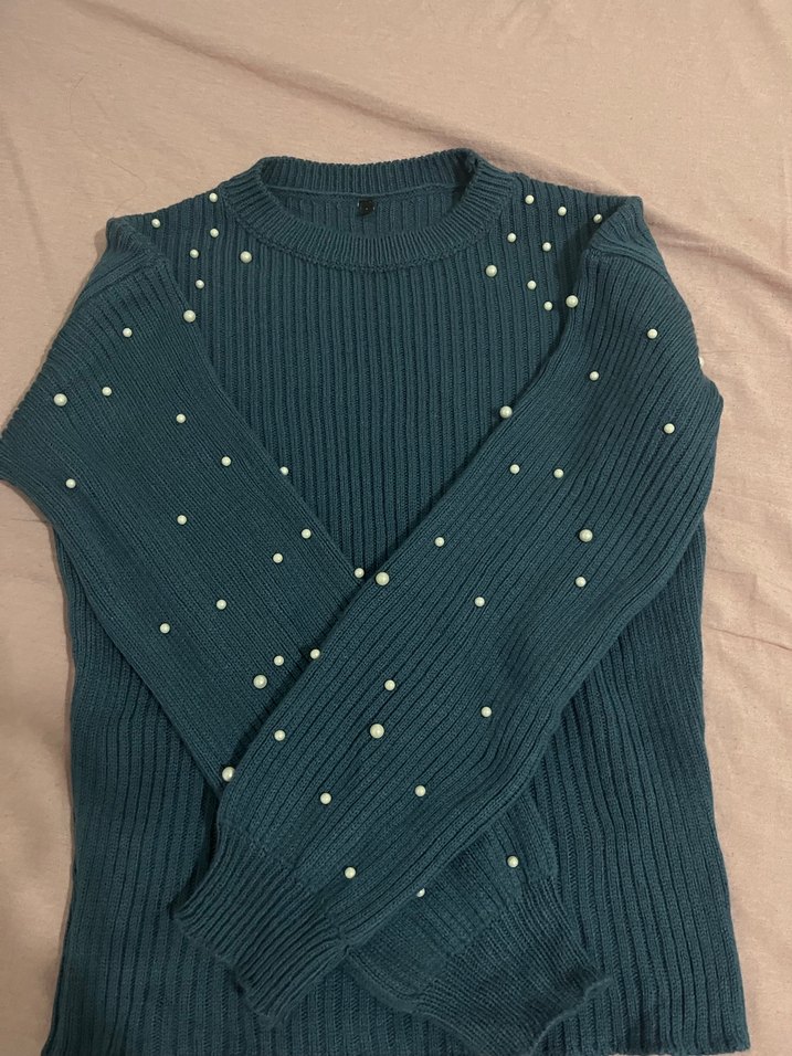 Turkuaz İnce Triko Kadın Kazak - Görsel 2