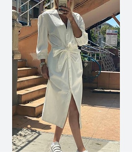 Beyaz denim elbise - Görsel 2