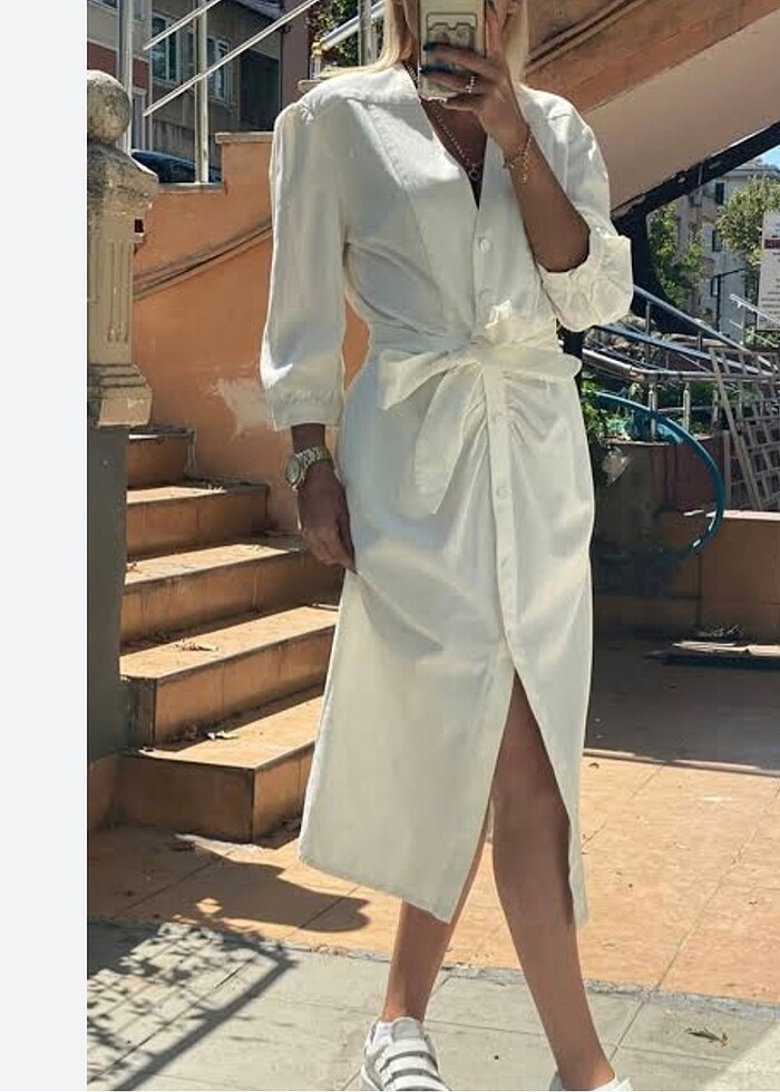 Beyaz denim elbise - Görsel 2