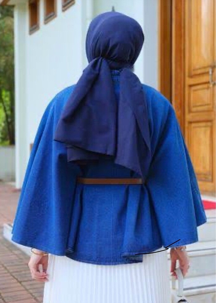 Deri kemerli ceket panço - Görsel 2