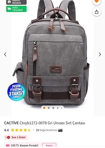 Gri Unisex Sırt Çantası Laptop bölmeli - Görsel 7