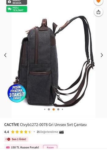 Gri Unisex Sırt Çantası Laptop bölmeli - Görsel 3