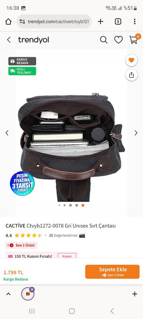 Gri Unisex Sırt Çantası Laptop bölmeli - Görsel 4
