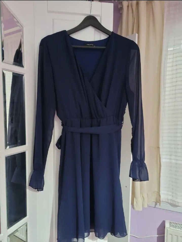 Lacivert V Yaka Mini Elbise - Görsel 2