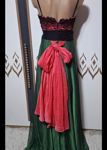 Straplez Drapeli Uzun Yeşil Kadın Elbise - Görsel 5