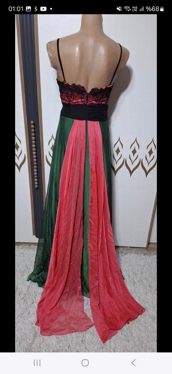 Straplez Drapeli Uzun Yeşil Kadın Elbise - Görsel 2