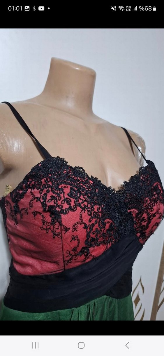 Straplez Drapeli Uzun Yeşil Kadın Elbise - Görsel 3