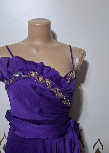 Drapeli Mor Straplez Uzun Kadın Abiye - Görsel 5