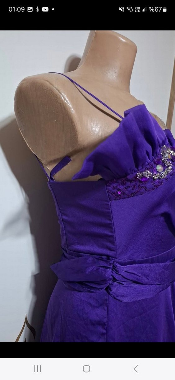 Drapeli Mor Straplez Uzun Kadın Abiye - Görsel 3