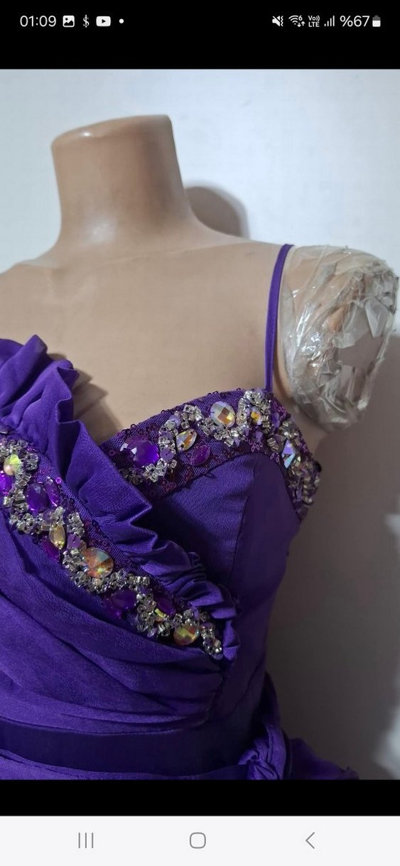 Drapeli Mor Straplez Uzun Kadın Abiye - Görsel 2