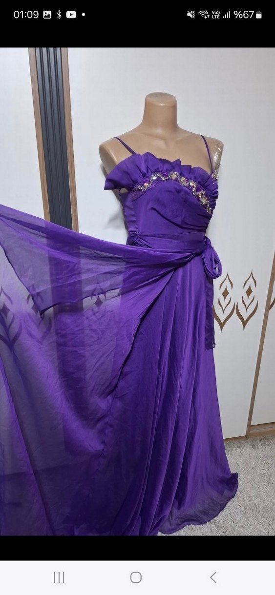 Drapeli Mor Straplez Uzun Kadın Abiye - Görsel 4