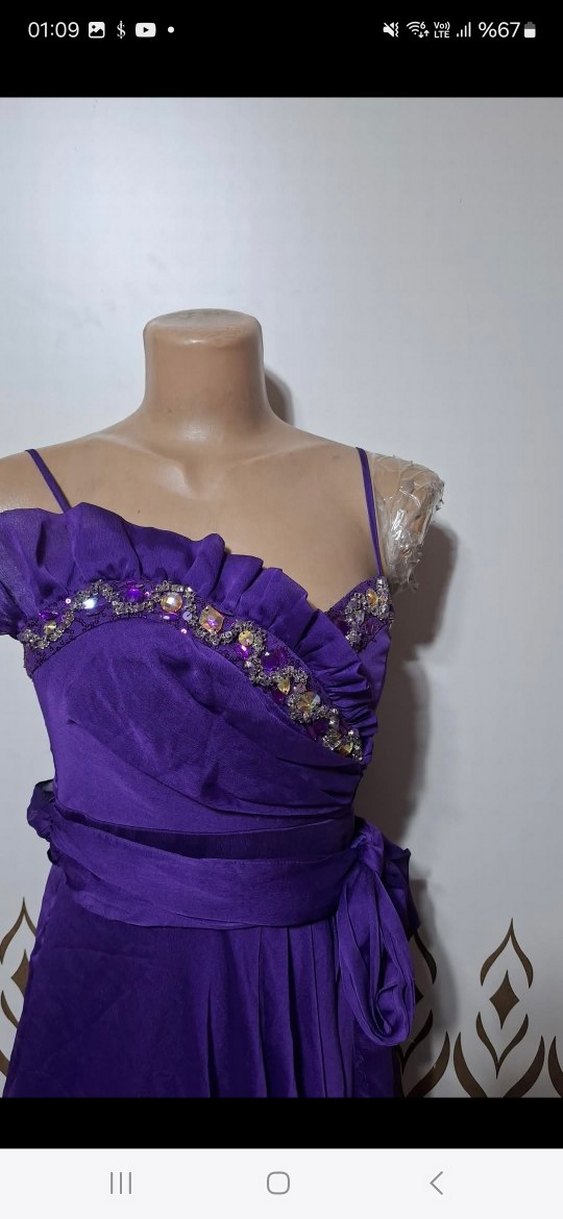 Drapeli Mor Straplez Uzun Kadın Abiye - Görsel 5