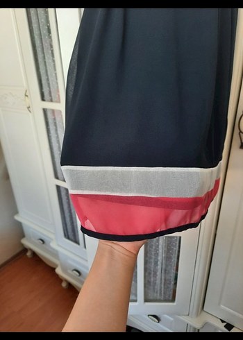 m Beden Kısa Kollu Kemerli Midi Mavi Elbise
