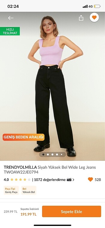 Siyah yüksek bel wide leg jeans pantolon