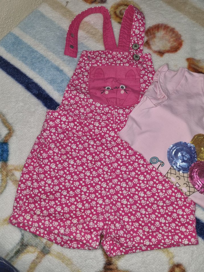 Kızlar için Nakışlı Pembe Tulum ve Kısa Kollu Tişört - Görsel 3