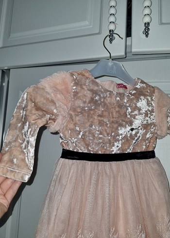 Kız Çocuk Pembe Dantel İşlemeli Elbise - Görsel 3