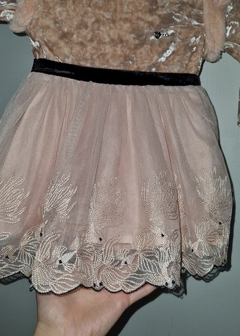 Kız Çocuk Pembe Dantel İşlemeli Elbise - Görsel 2