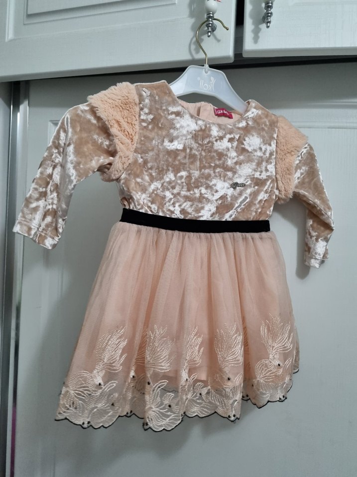 Kız Çocuk Pembe Dantel İşlemeli Elbise - Görsel 4