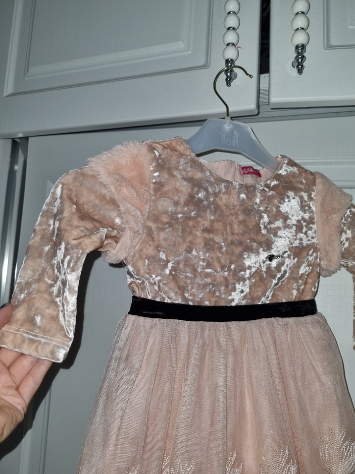 Kız Çocuk Pembe Dantel İşlemeli Elbise - Görsel 3