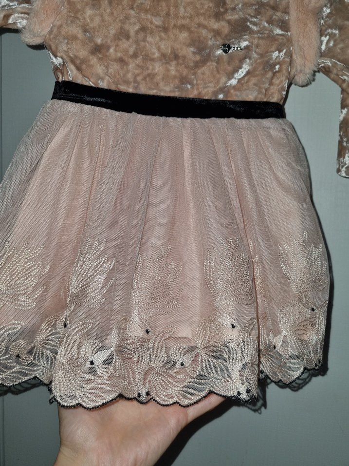 Kız Çocuk Pembe Dantel İşlemeli Elbise - Görsel 2