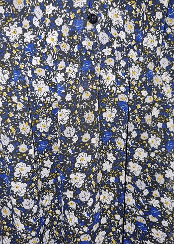 Uzun Kollu Mavi Çiçekli Bohem Elbise - Görsel 7