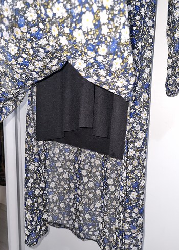 Uzun Kollu Mavi Çiçekli Bohem Elbise - Görsel 4