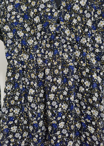 Uzun Kollu Mavi Çiçekli Bohem Elbise - Görsel 8