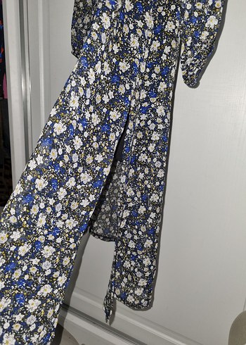 Uzun Kollu Mavi Çiçekli Bohem Elbise - Görsel 5