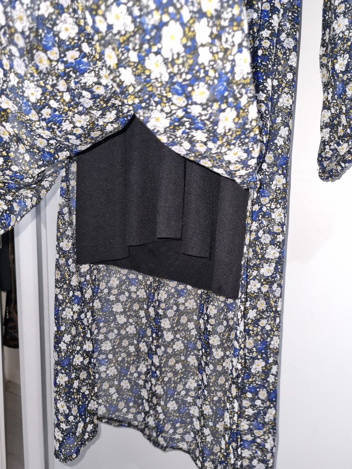 Uzun Kollu Mavi Çiçekli Bohem Elbise - Görsel 4