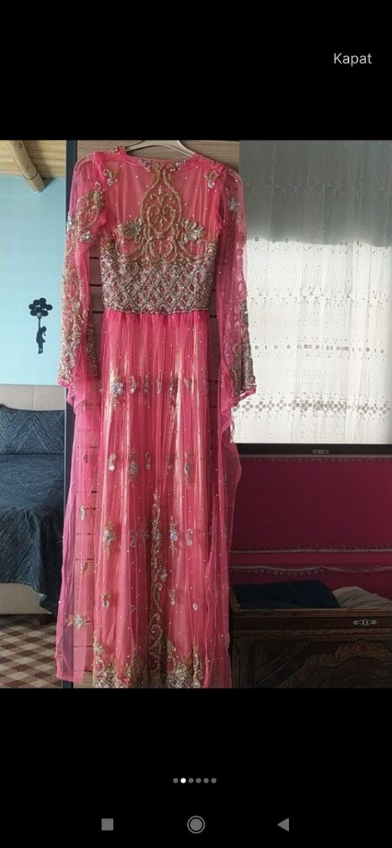 Pembe Nakışlı Uzun Bohem Kadın Elbise - Görsel 2